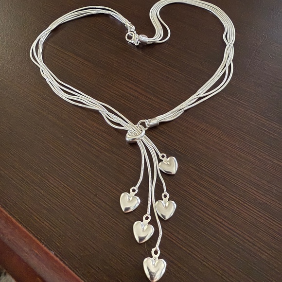 NEW Sterling Silver Tassel Heart Charm Necklace, 925 Stamped - Picture 5 of 6
